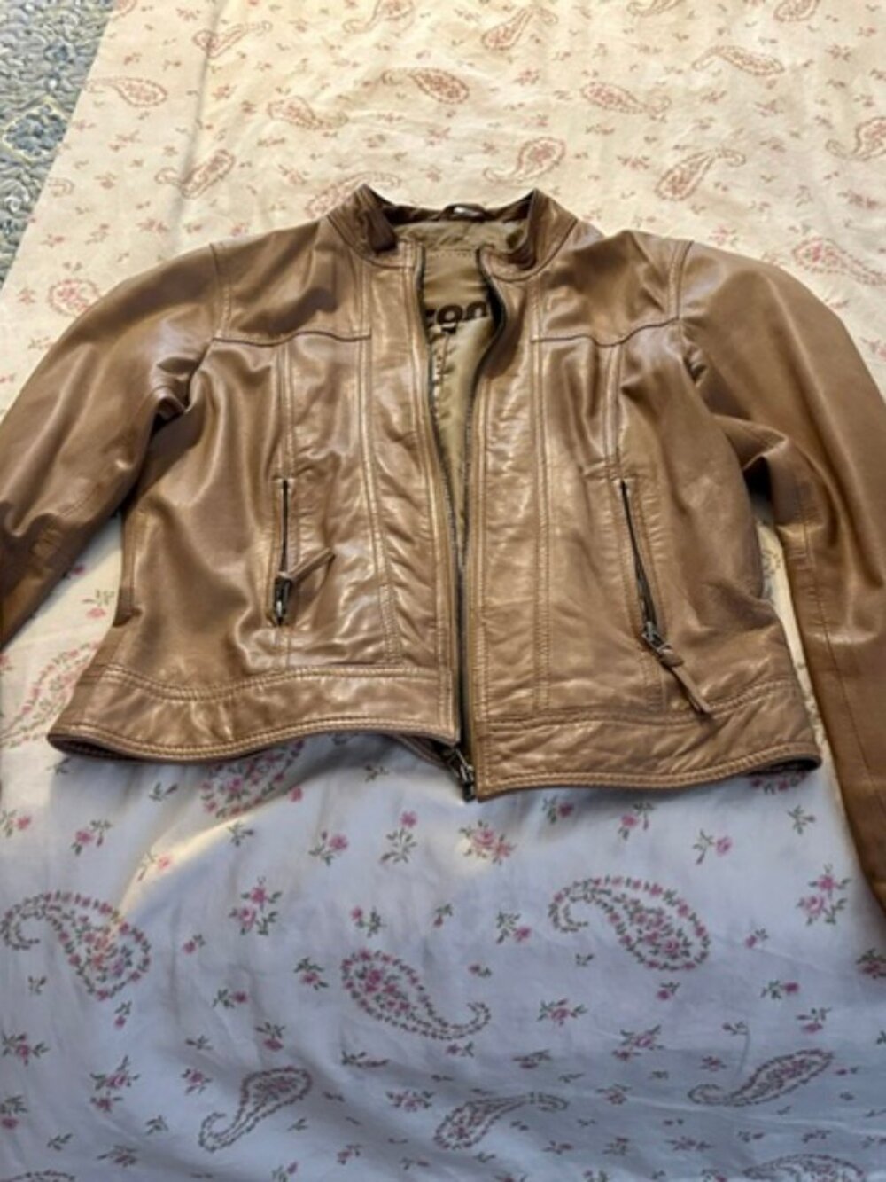 Tan Italian leather jacket, size S, EU size 44